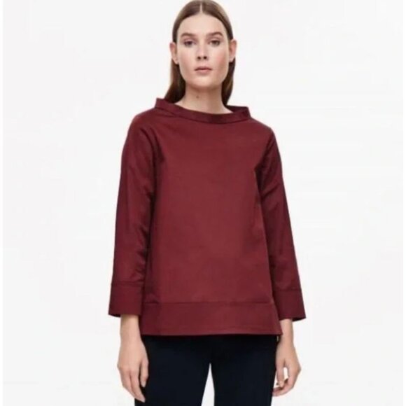 COS NWT Maroon Wine Mockneck Longsleeve Blouse Size 6 - Picture 1 of 6